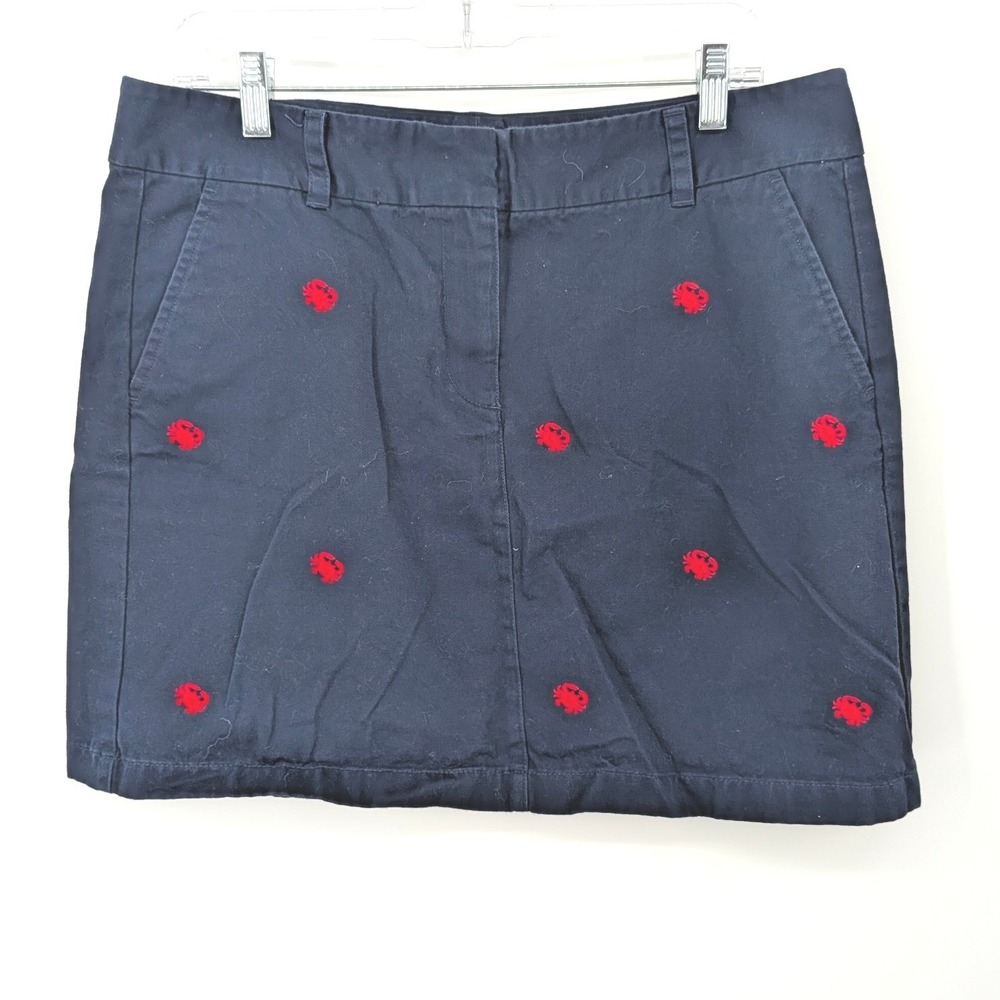 Vineyard Vines Mini Skirt Womens 14 Navy Blue Red Crab Embroider Nautical Preppy